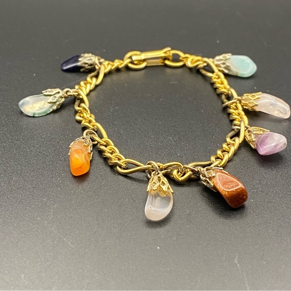 Gemstone Pebble Nugget Charm Bracelet Semi Precious Polished Stones - Picture 7 of 9